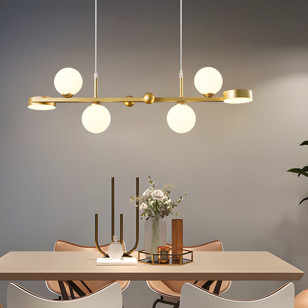 6 or 8 Light 3 Step Dimming Glass Ball LED Long Dining Room Chandelier