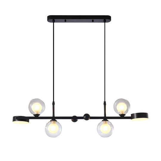 6 or 8 Light 3 Step Dimming Glass Ball LED Long Dining Room Chandelier