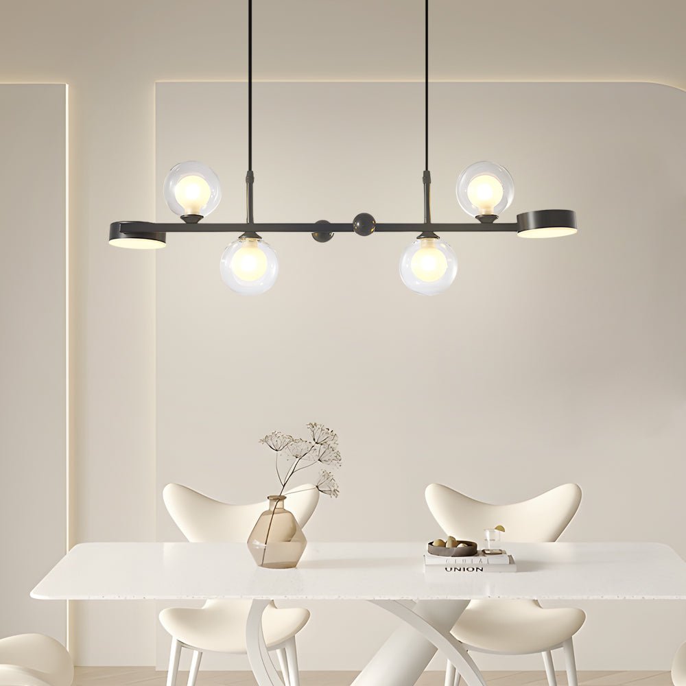 6 or 8 Light 3 Step Dimming Glass Ball LED Long Dining Room Chandelier