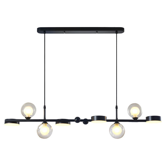 6 or 8 Light 3 Step Dimming Glass Ball LED Long Dining Room Chandelier