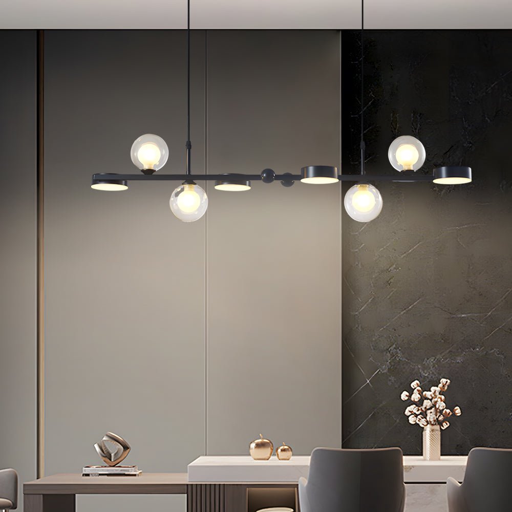 6 or 8 Light 3 Step Dimming Glass Ball LED Long Dining Room Chandelier
