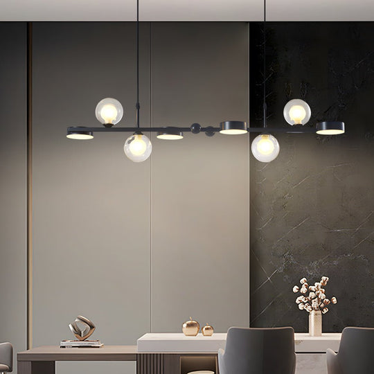 6 or 8 Light 3 Step Dimming Glass Ball LED Long Dining Room Chandelier