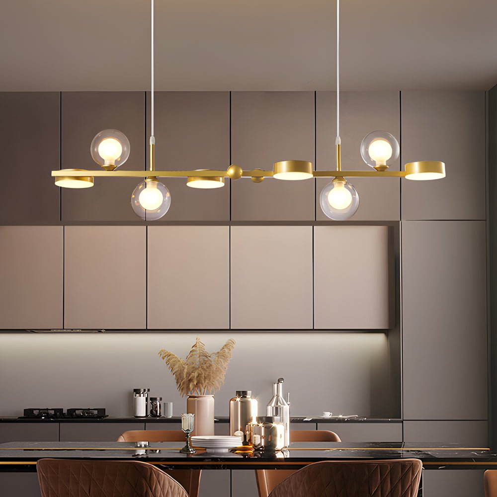 6 or 8 Light 3 Step Dimming Glass Ball LED Long Dining Room Chandelier