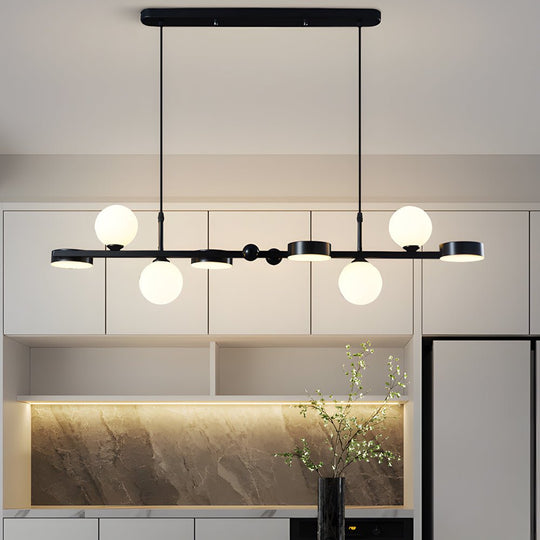 6 or 8 Light 3 Step Dimming Glass Ball LED Long Dining Room Chandelier