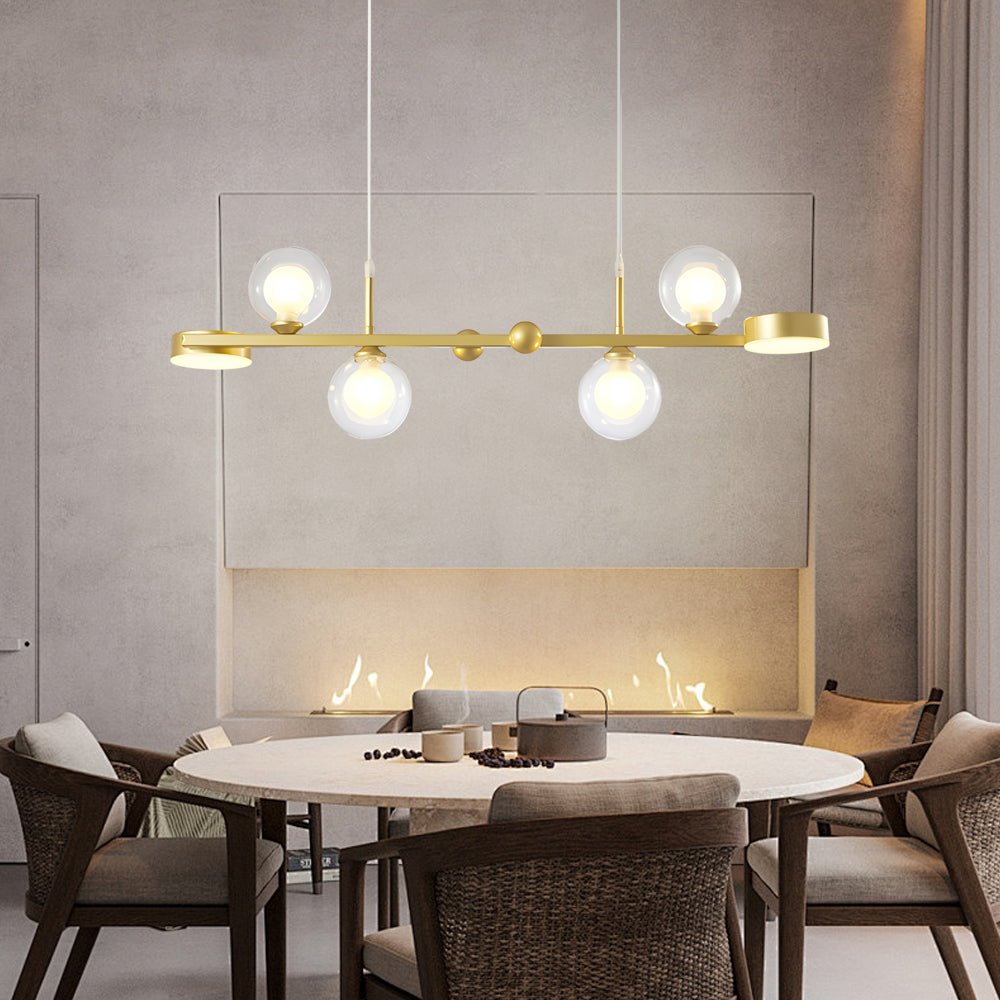 6 or 8 Light 3 Step Dimming Glass Ball LED Long Dining Room Chandelier
