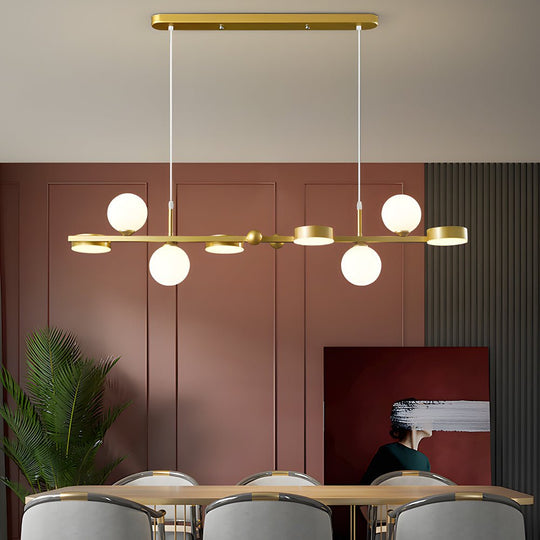 6 or 8 Light 3 Step Dimming Glass Ball LED Long Dining Room Chandelier