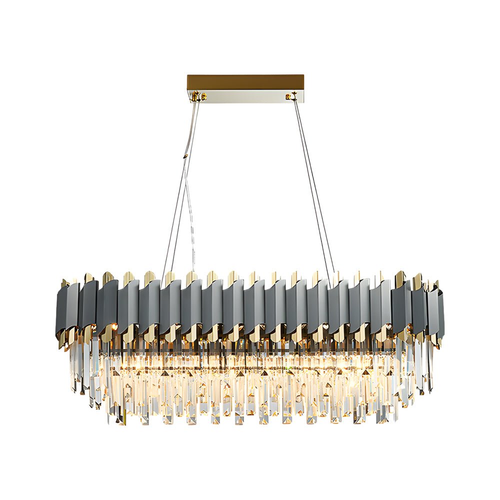 6/8-Light Crystal Layered LED Chandelier – Dimmable Dining Room Pendant