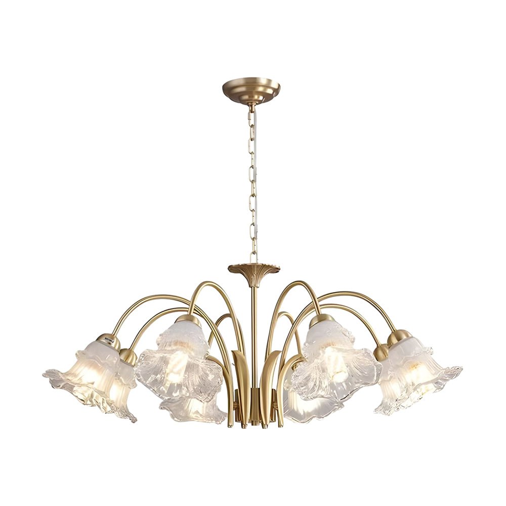 6/8-Light Glass Lily LED Chandelier – French Pastoral Gold Fixture