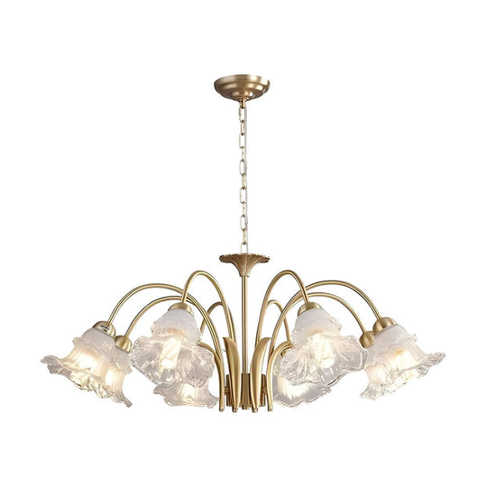 6/8-Light Glass Lily LED Chandelier – French Pastoral Gold Fixture