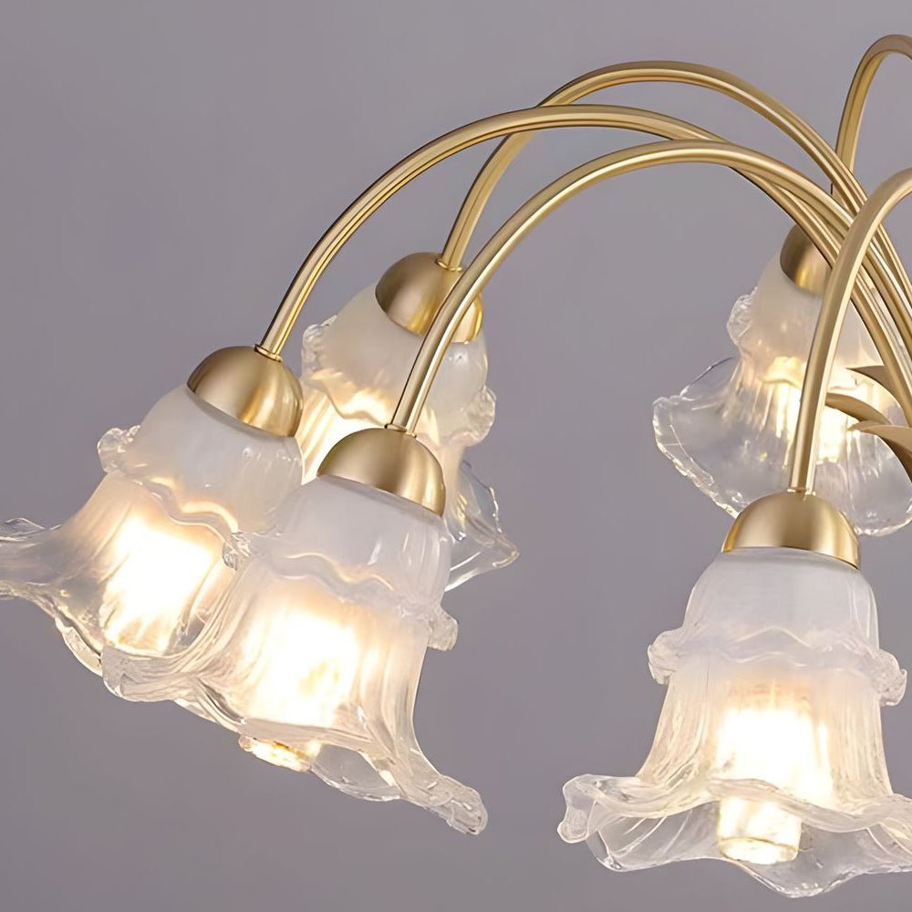 6/8-Light Glass Lily LED Chandelier – French Pastoral Gold Fixture