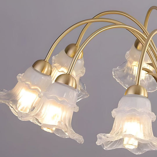 6/8-Light Glass Lily LED Chandelier – French Pastoral Gold Fixture