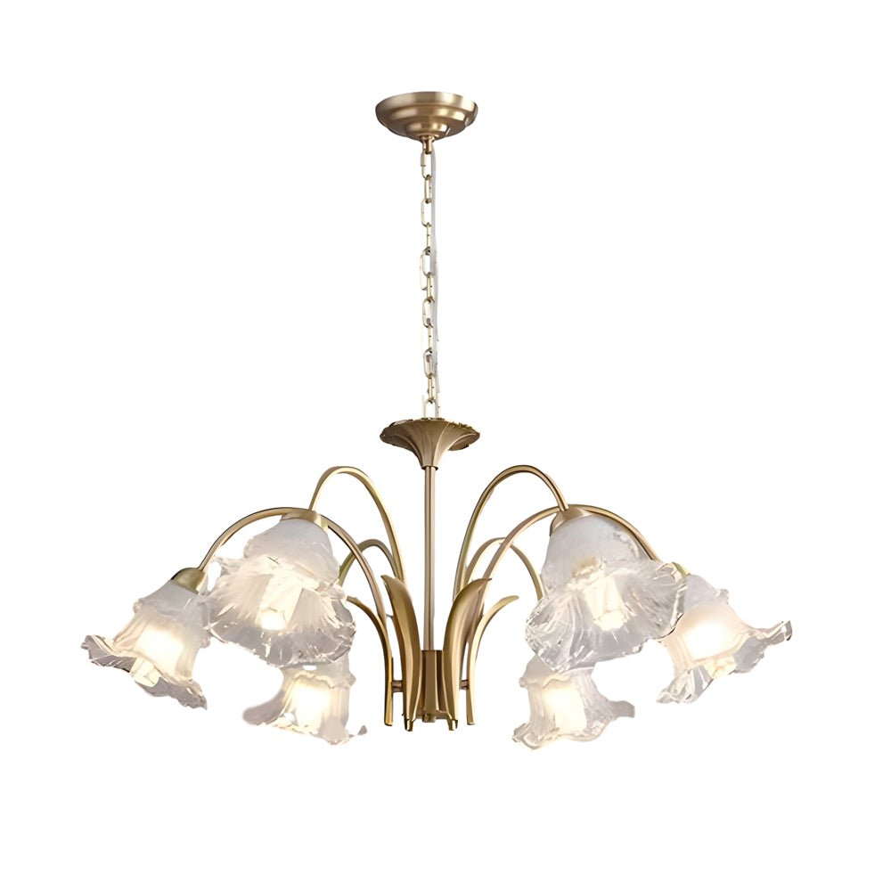 6/8-Light Glass Lily LED Chandelier – French Pastoral Gold Fixture