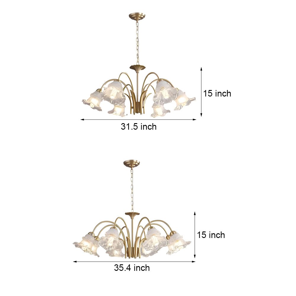 6/8-Light Glass Lily LED Chandelier – French Pastoral Gold Fixture