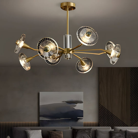 6/8 Lights Flowers Crystal 3 Step Dimming Copper Post Modern Chandelier