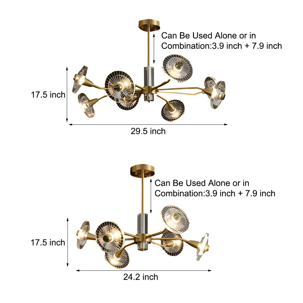 6/8 Lights Flowers Crystal 3 Step Dimming Copper Post Modern Chandelier