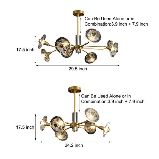 6/8 Lights Flowers Crystal 3 Step Dimming Copper Post Modern Chandelier