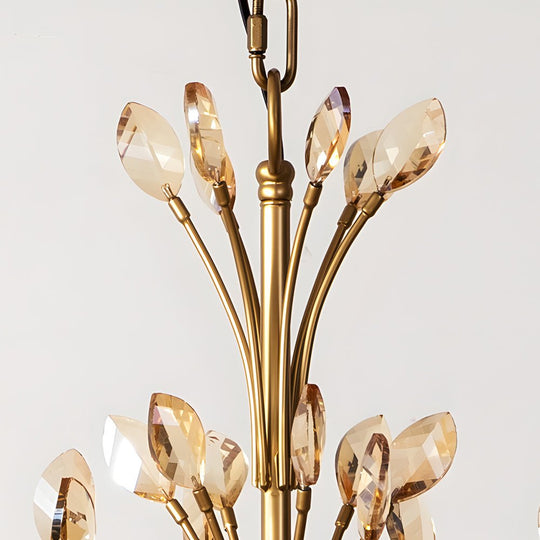 6/9 Light Brass Branch Candle Vintage Chandelier with Crystal Accents