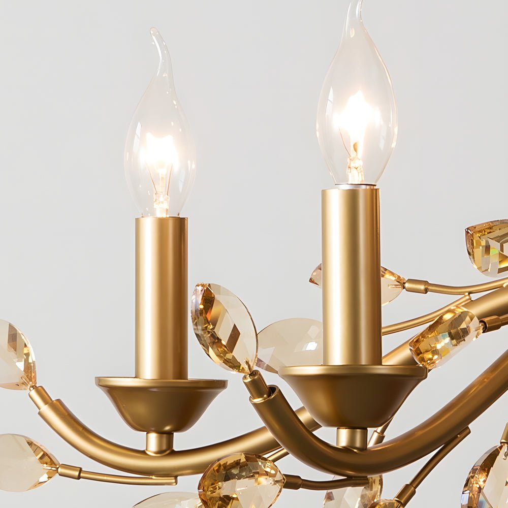 6/9 Light Brass Branch Candle Vintage Chandelier with Crystal Accents