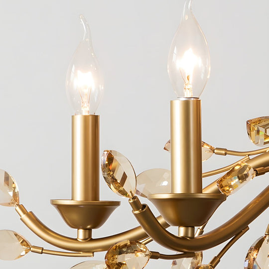 6/9 Light Brass Branch Candle Vintage Chandelier with Crystal Accents