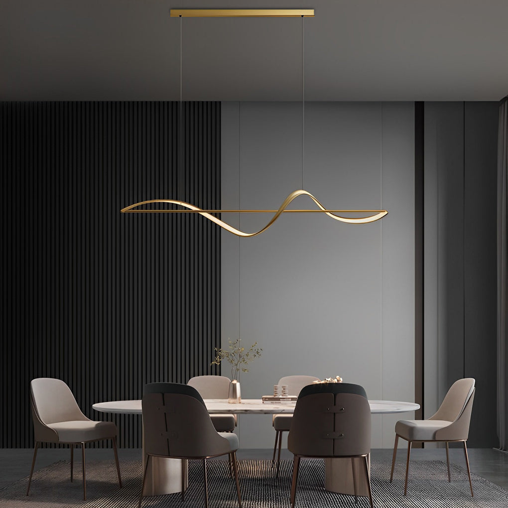 Minimalist Strip Waves LED Copper Dining Room Chandelier
