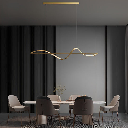 Minimalist Strip Waves LED Copper Dining Room Chandelier