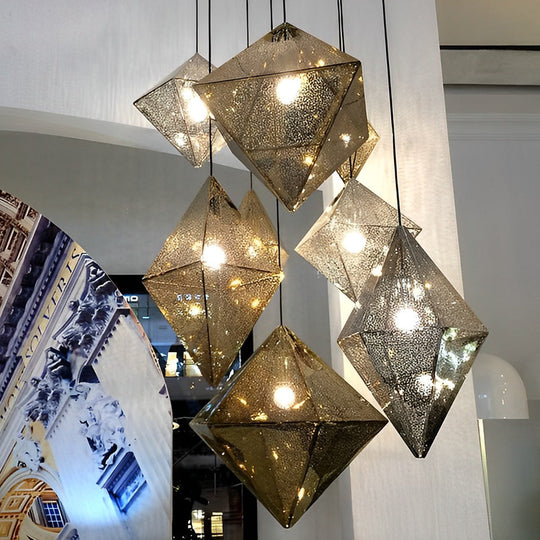Stainless Steel Geometric Polyhedral Art Hollow Postmodern Chandelier
