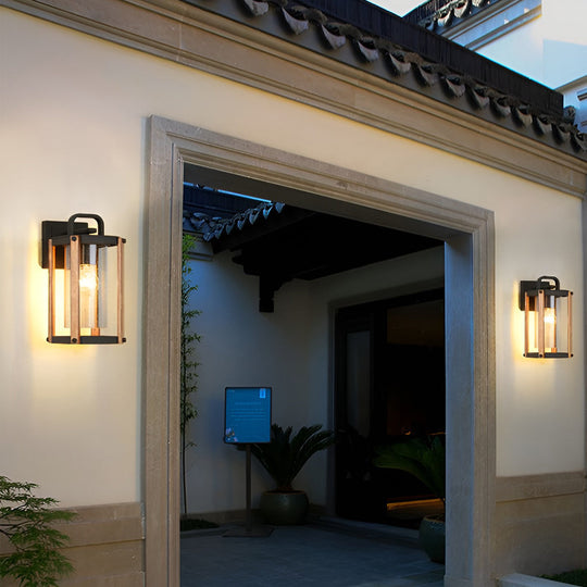 Lantern Shaped Black Industrial Outdoor Wall Sconce