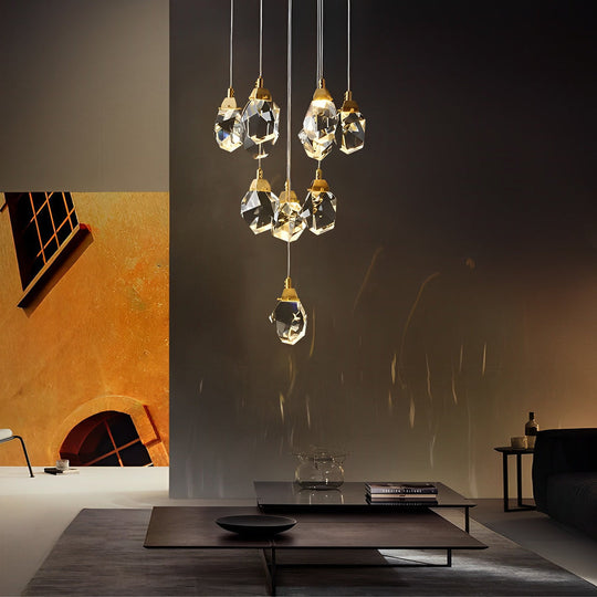 Spiral Crystal – Electroplated Metal Modern Duplex Staircase Chandelier