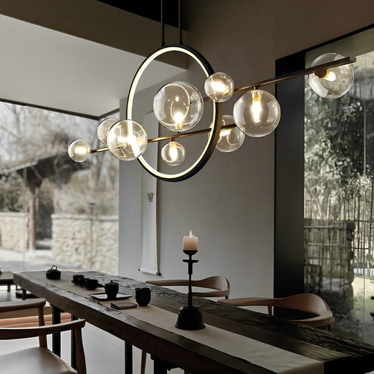 Moon Glass Bubbles LED Black Postmodern Dining Room Chandelier