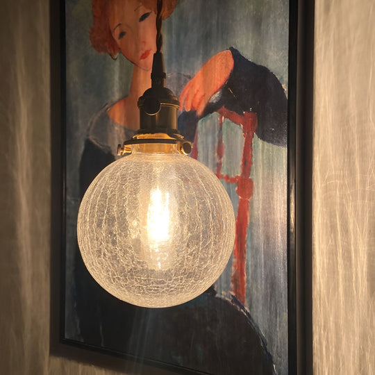 Spherical Glass Cracked Pattern LED Nordic Island Light Hanging Ceiling Lamp