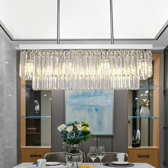 Rectangular Metal Crystal 3-Step Dimming Nordic Dining Room Chandelier