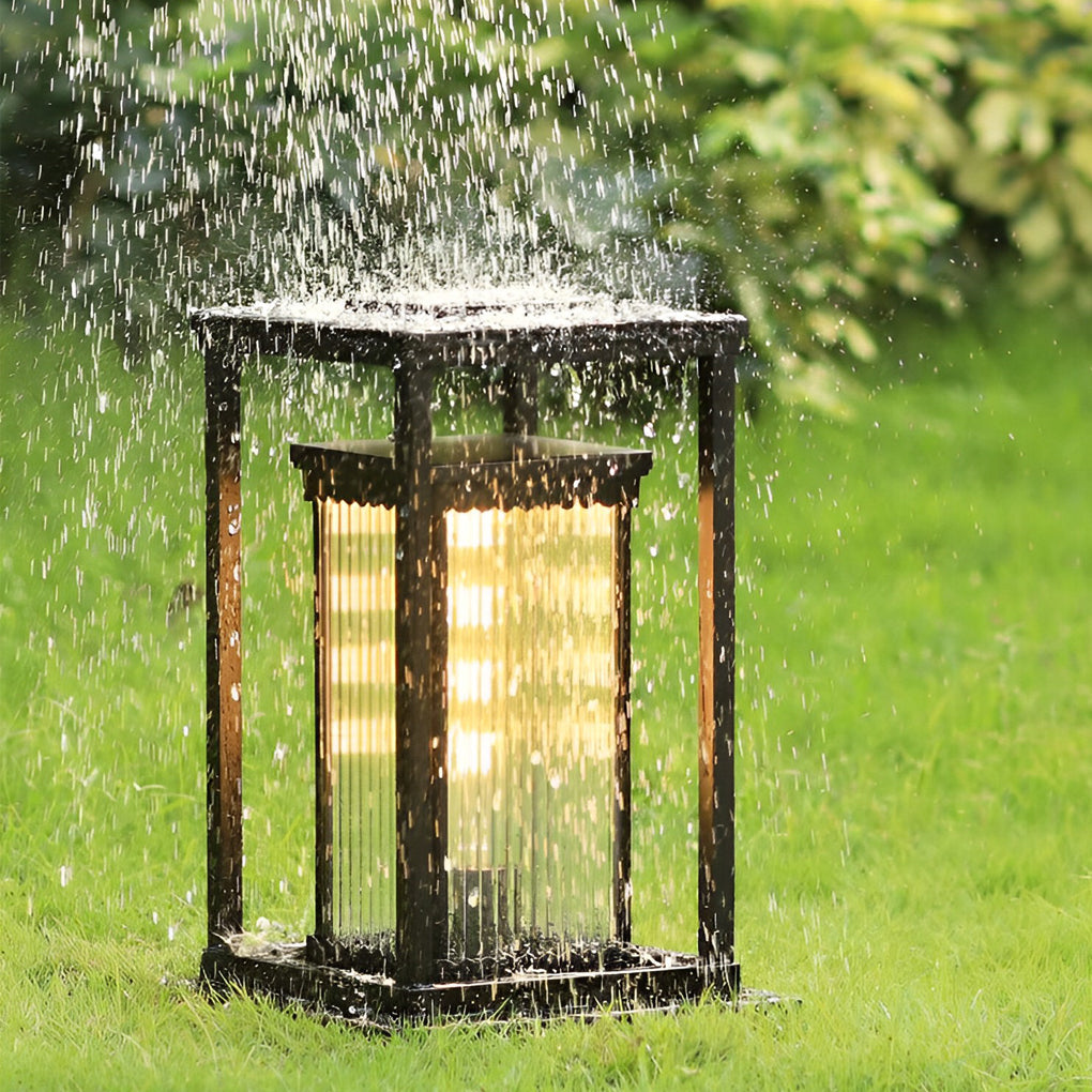 Square Black Solar LED Lawn Lights with Ribbed Glass