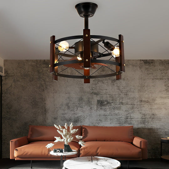Retro Black Bladeless Ceiling Fan with Mesh Chandelier Cage and E26 Holders