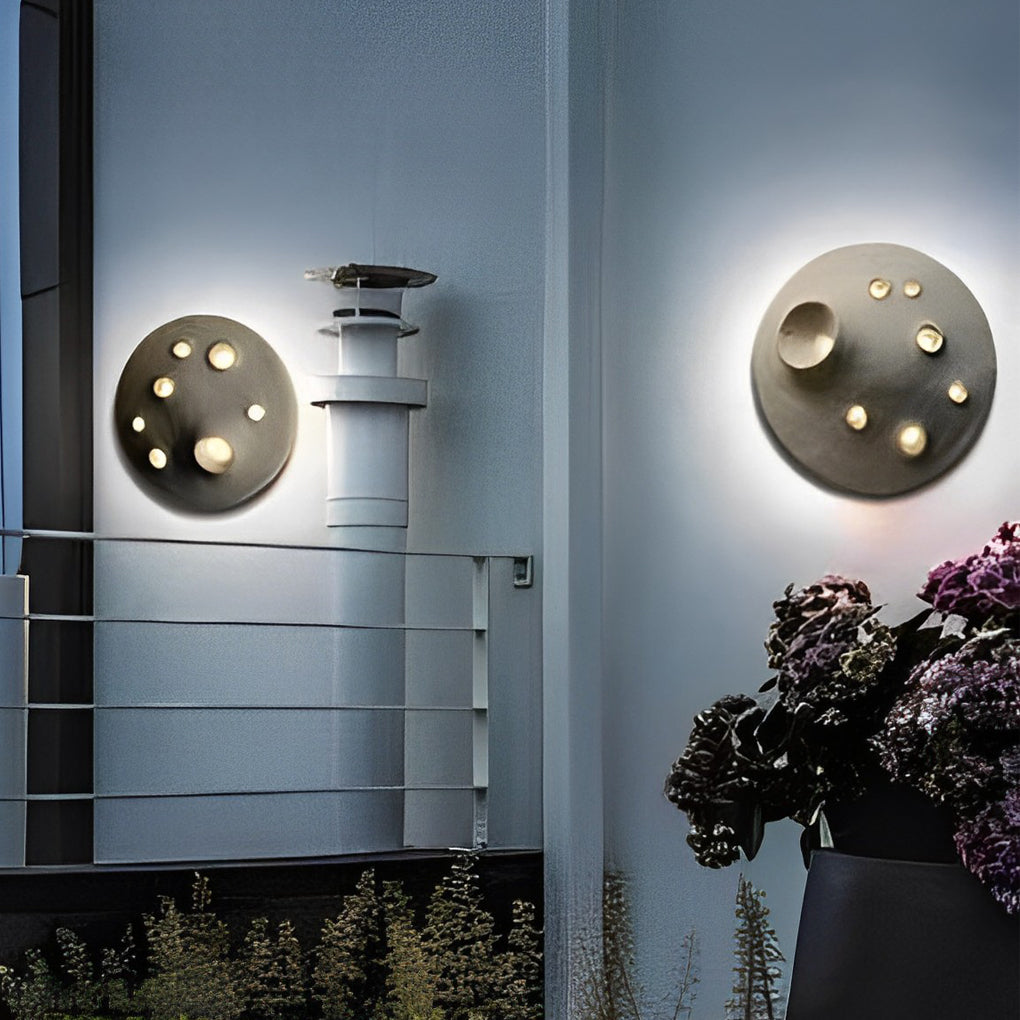 Round Creative Cement Lunar Crater LED Waterproof Outdoor Wall Lamp