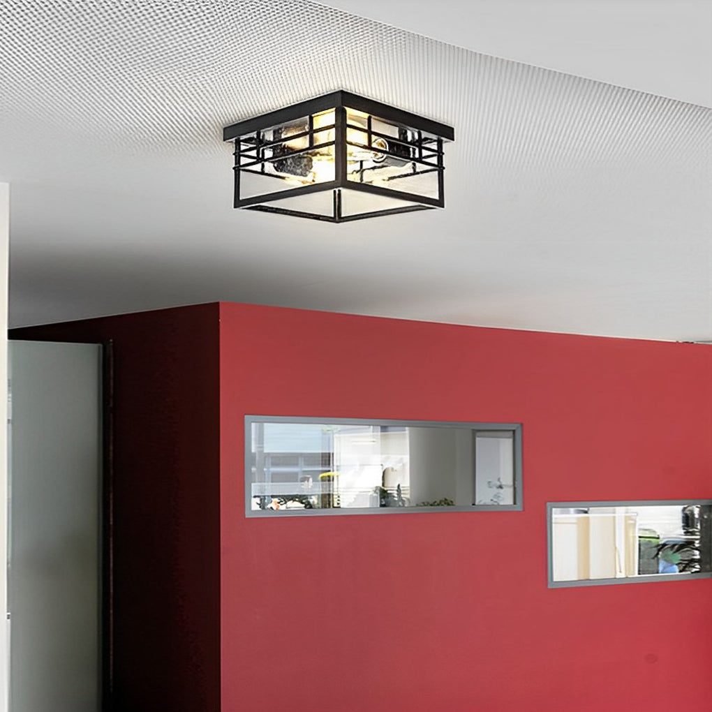 Round Square Waterproof Black Rustic Outdoor Ceiling Light