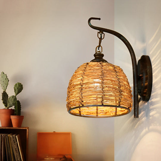 Hand Woven Rattan Rustic Retro Wall Lamp