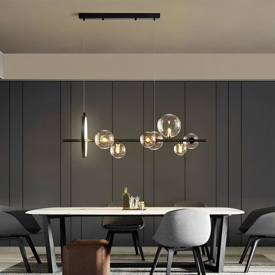 Circular Glass Bubbles LED Black Nordic Chandelier