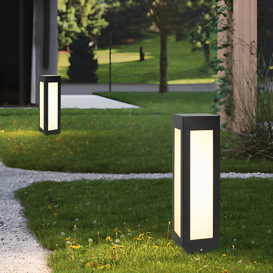 Modern Black Solar Bollard Light LED Waterproof Automatic Outdoor Lamp