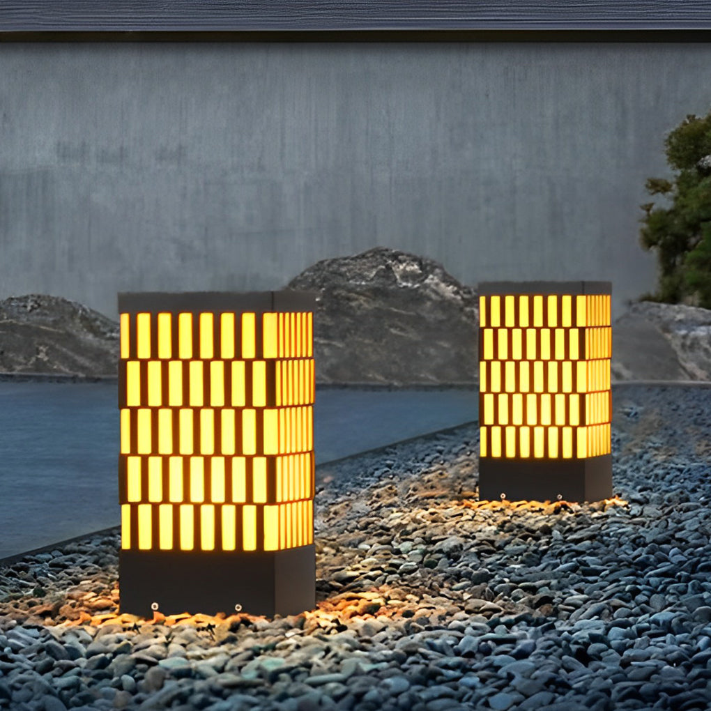 Grid-Designed Black LED Outdoor Lawn Bollard Light