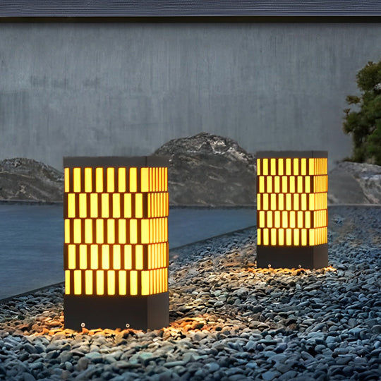 Grid-Designed Black LED Outdoor Lawn Bollard Light