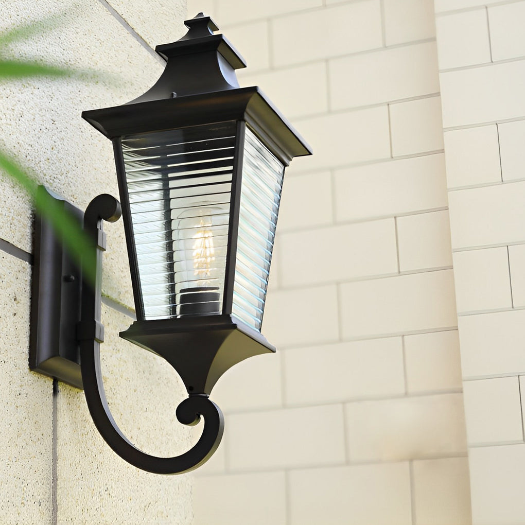 Retro Waterproof Stripes Glass Shade Outdoor Wall Light