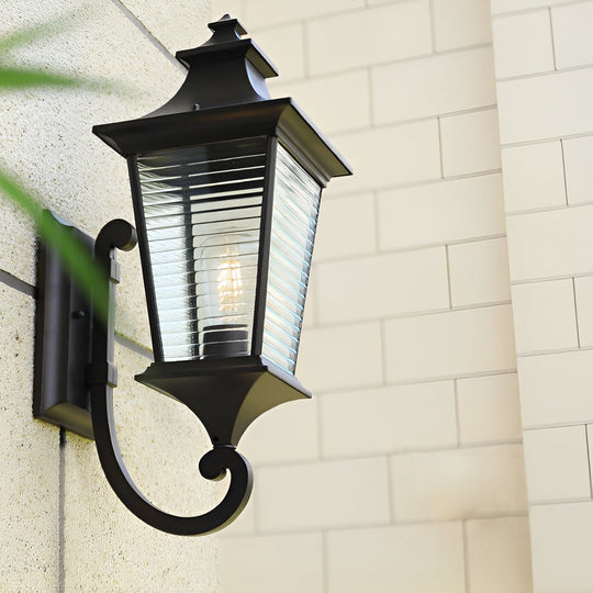 Retro Waterproof Stripes Glass Shade Outdoor Wall Light