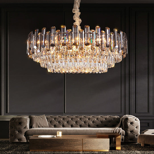 Round Oval Multi-Layer Crystal Electroplated Metal Modern Chandelier
