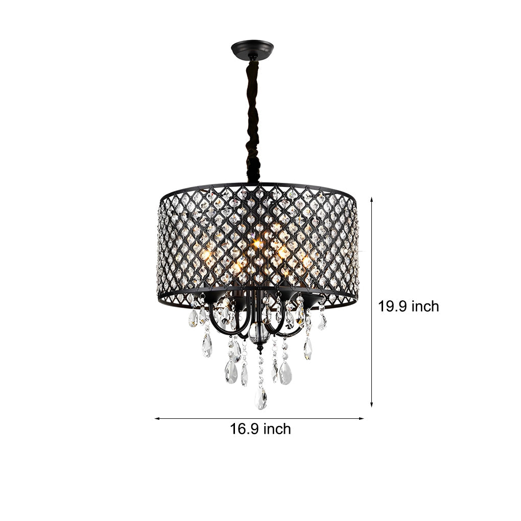 Round Iron Crystal Pendant Retro American Style Chandelier