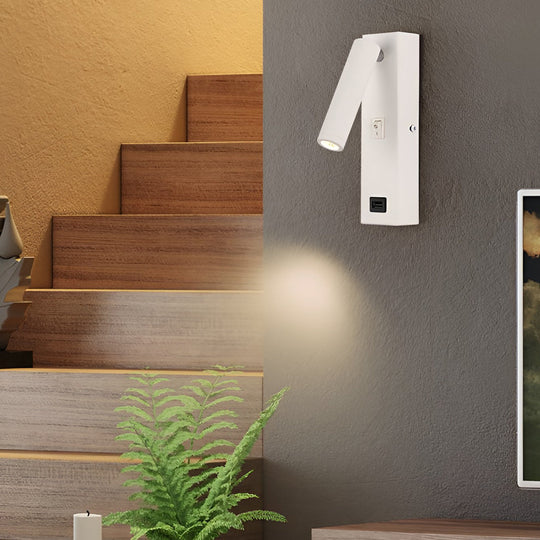 Rectangular Adjustable LED Wall Lamp with Switch & USB Port