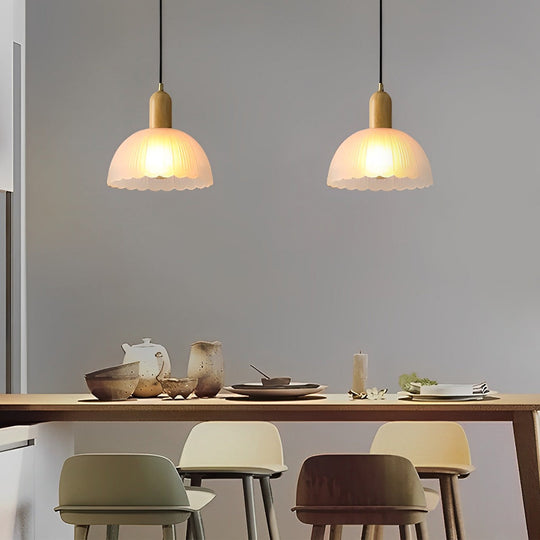 Glass Flower Wood Creative Ins LED Nordic Pendant Lights Hanging Lamp