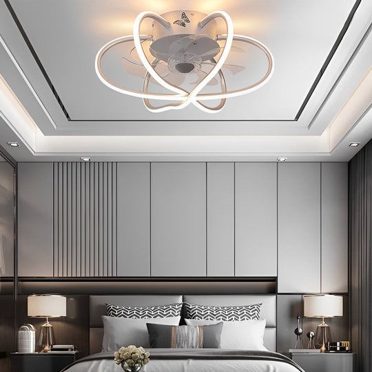 Round Flower Cage Bladeless Ceiling Fan with Dimmable LED and Remote Control