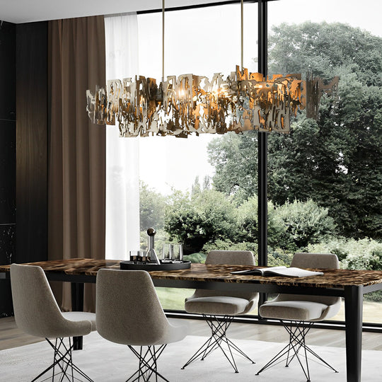 Long Creative Hollow Hardware LED Post Modern Dining Room Chandelier