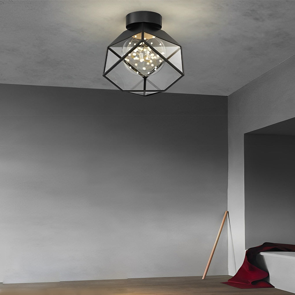 Square Frame Metal Glass Three-Step Dimming Black Modern Ceiling Lamp