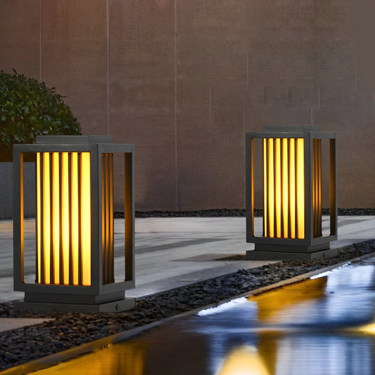 Modern Black LED Cage Pathway Lawn Lights Waterproof Outdoor Lamps